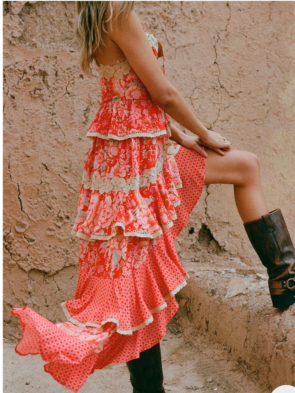 Spell X Free People Full Bloom Ruffle Floral High-Low Tiered Maxi Dress